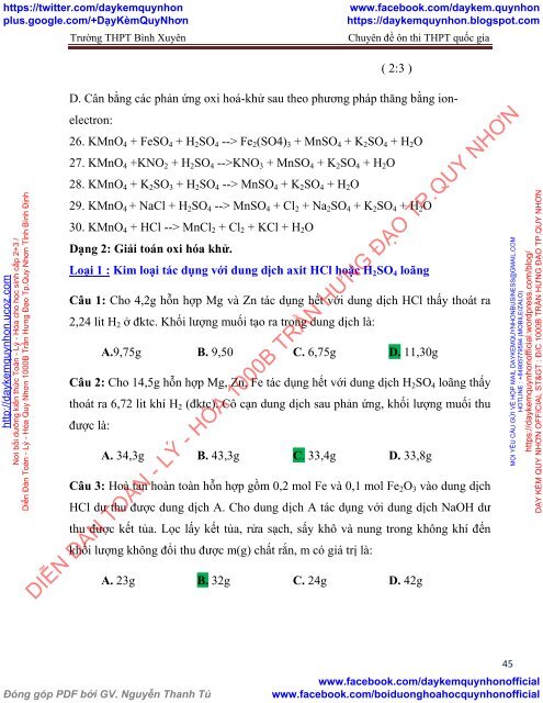 CHUYÊN ĐỀ PHẢN ỨNG OXI HOÁ - KHỬ