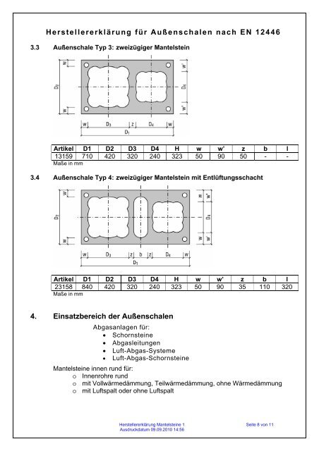 Herstellererklärung für Außenschalen aus Beton nach  EN 12446