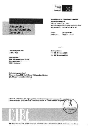 Klimaleichtblöcke SW1 Zulassung Z-17.1-426 - KLB-Klimaleichtblock