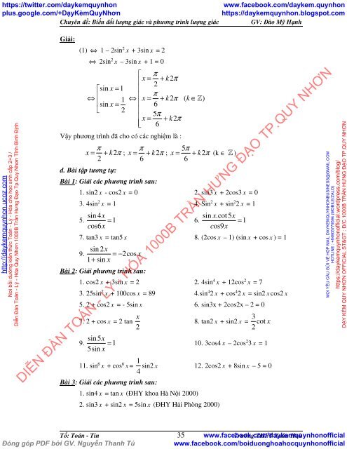 Chuyên đề Biến đổi lượng giác và phương trình lượng giác