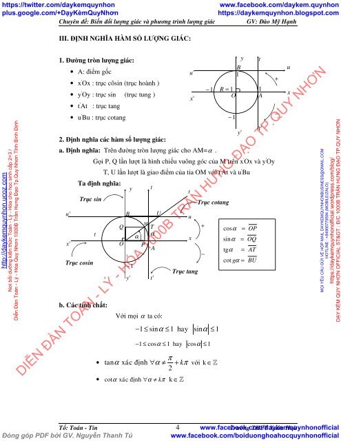 Chuyên đề Biến đổi lượng giác và phương trình lượng giác