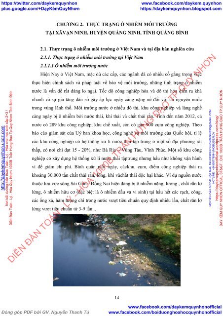 Thực trạng ô nhiễm môi trường ở xã Vạn Ninh, huyện Quảng Ninh, tỉnh Quảng Bình và một số biện pháp khắc phục