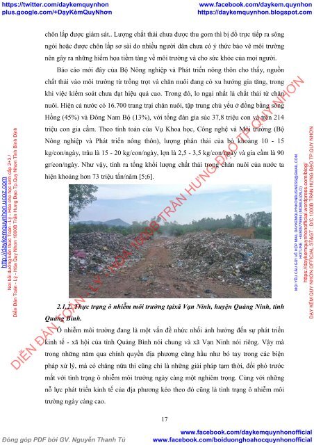 Thực trạng ô nhiễm môi trường ở xã Vạn Ninh, huyện Quảng Ninh, tỉnh Quảng Bình và một số biện pháp khắc phục