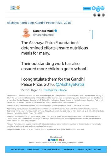 Akshaya Patra Gandhi Peace Prize