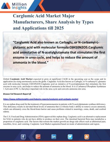 Carglumic Acid Market Major Manufacturers, Share Analysis by Types and Applications till 2025