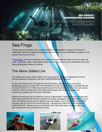 Sea Frogs - Underwater camera housings for most models of cameras