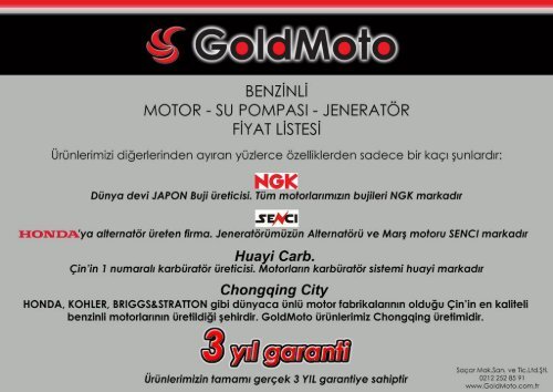 2018 GoldMoto Benzinli ve Dizel Ürünler Kataloğu