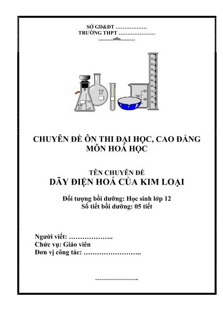 CHUYÊN ĐỀ DÃY ĐIỆN HOÁ CỦA KIM LOẠI