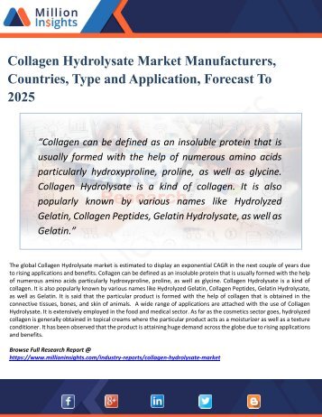Collagen Hydrolysate Market Statistic, Ongoing Trends, Applications, Business Strategy and Forecast to 2025
