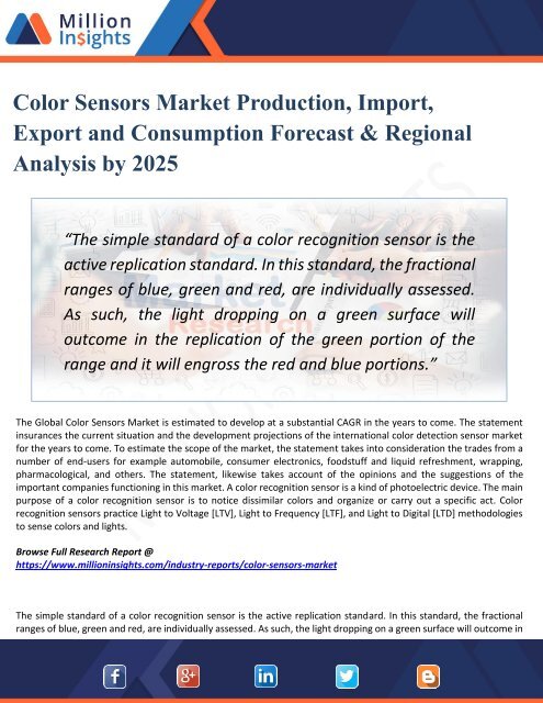 Color Sensors Market Research – Industry Analysis, Growth, Size, Share, Trends, Forecast to 2025