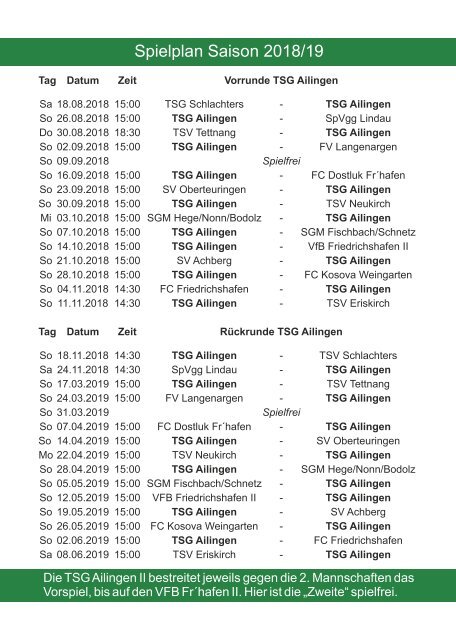 Stadionblättle TSG Ailingen e.V. 2018/2019