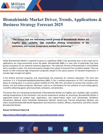 Bismaleimide Market Driver, Trends, Applications & Business Strategy Forecast 2025