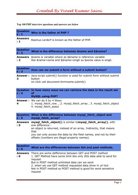 SOLUTION: Top 100 php interview questions and answers - Studypool