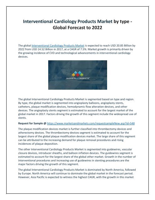 Interventional Cardiology Products Market by type - Global Forecast to 2022