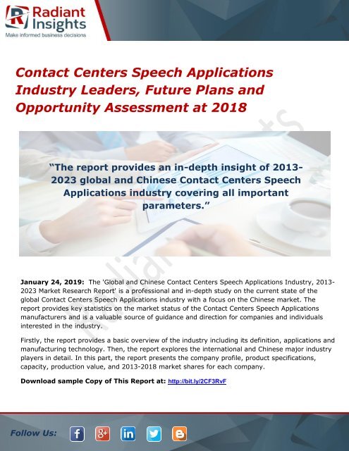 Contact Centers Speech Applications Industry Leaders, Future Plans and Opportunity Assessment at 2018