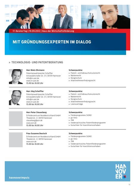 Mit GründunGsexperten iM dialoG - hannoverimpuls