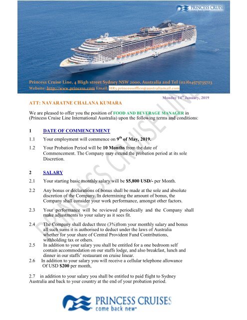 princess cruise lines employment verification