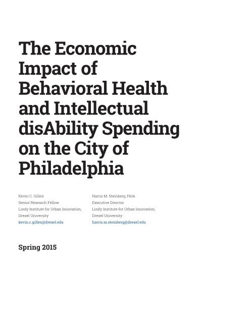 The Economic Impact of Behavioral Health and Intellectual disAbility Spending on the City of Philadelphia