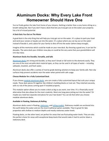Aluminum Docks: Why Every Lake Front Homeowner Should Have One