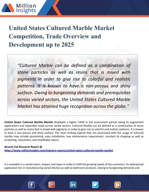 United States Cultured Marble Market Outlook 2025: Market Trends, Segmentation, Market Growth And Competitive Landscape