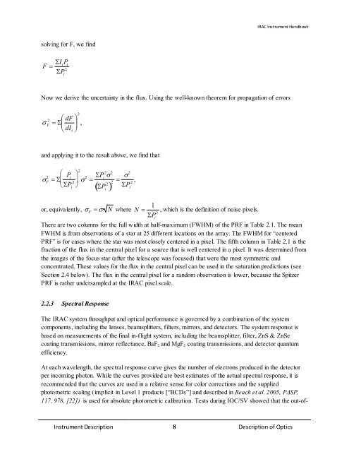 IRAC Instrument Handbook - IRSA - California Institute of Technology