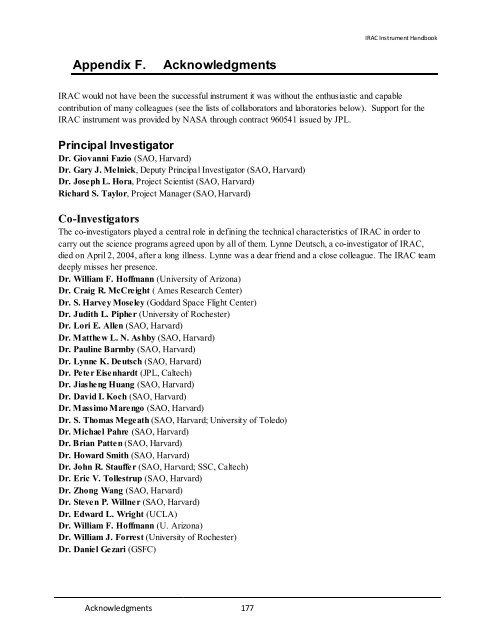 IRAC Instrument Handbook - IRSA - California Institute of Technology