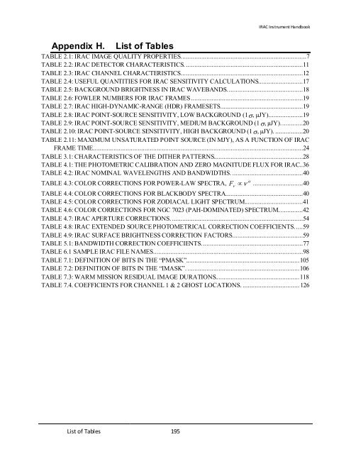 IRAC Instrument Handbook - IRSA - California Institute of Technology