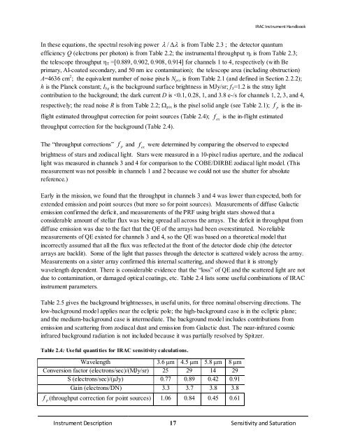 IRAC Instrument Handbook - IRSA - California Institute of Technology