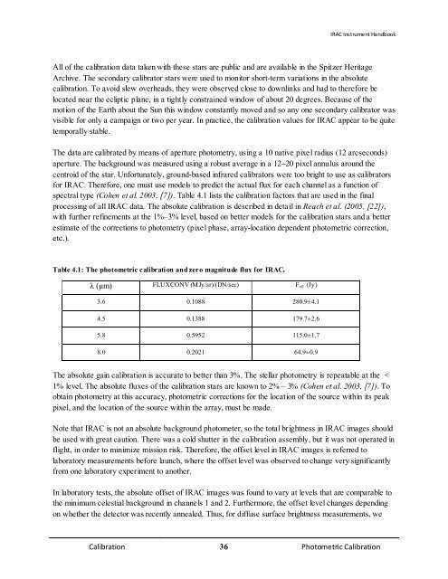 IRAC Instrument Handbook - IRSA - California Institute of Technology