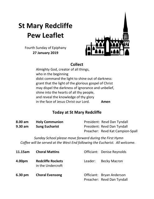 St Mary Redcliffe Pew Leaflet, January 27 2019 