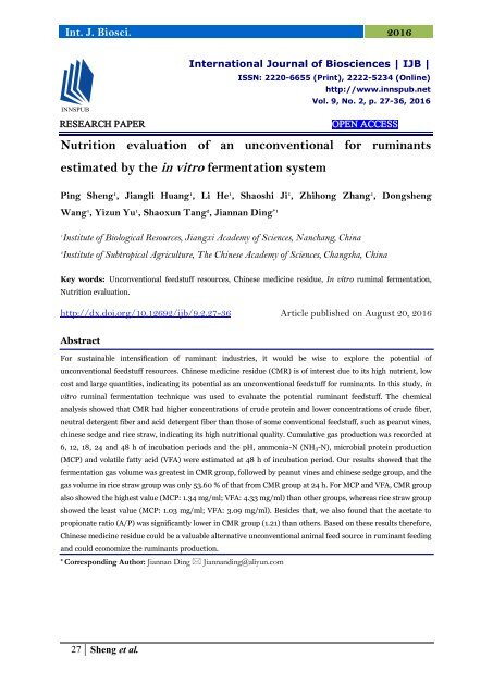 Nutrition evaluation of an unconventional for ruminants estimated by the in vitro fermentation system