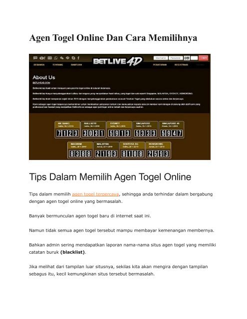 Togel Onlin
, Agen Togel Online Dan Cara Memilihnya