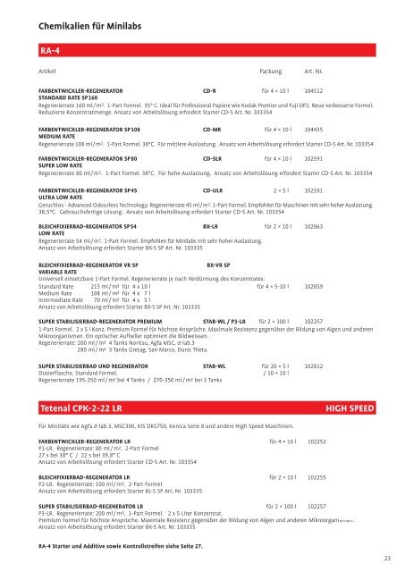 Imaging Chemikalien & Papiere Katalog