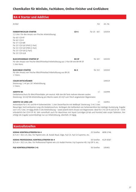 Imaging Chemikalien & Papiere Katalog