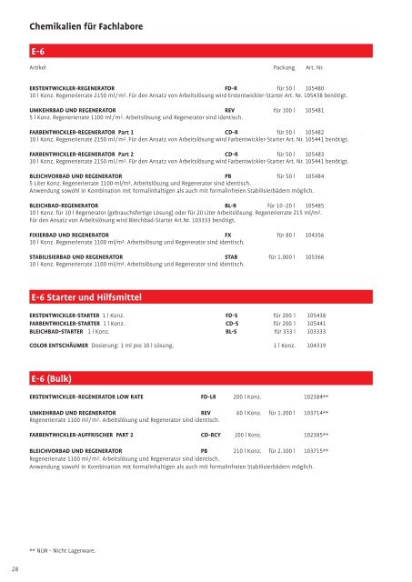 Imaging Chemikalien & Papiere Katalog