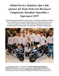 Global Service Solutions Spa presenta il nuovo Team Pedercini Racing