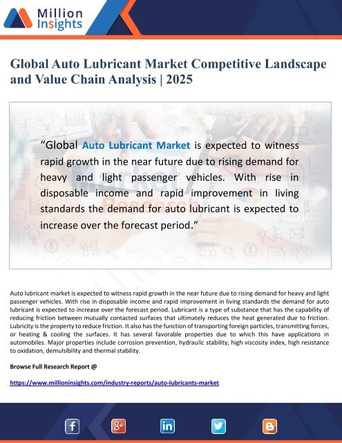 Global Auto Lubricant Market Competitive Landscape and Value Chain Analysis 2025
