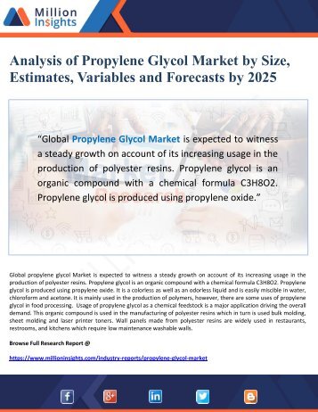 Analysis of Propylene Glycol Market by Size, Estimates, Variables and Forecasts by 2025