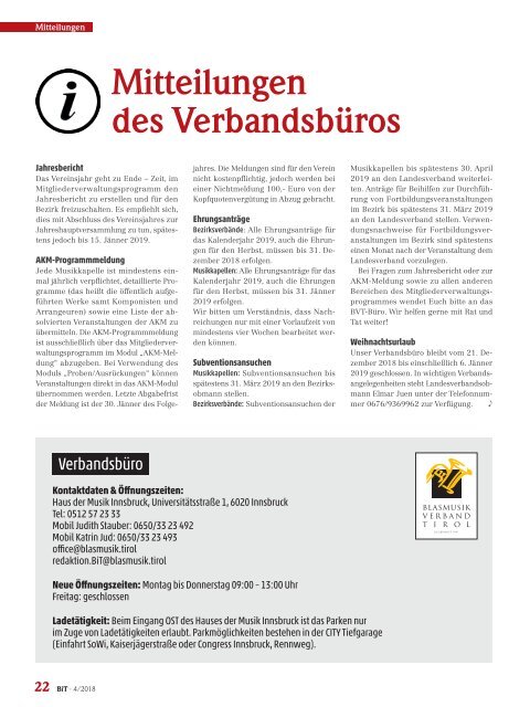 Blasmusik in Tirol, Ausgabe 4 / 2018