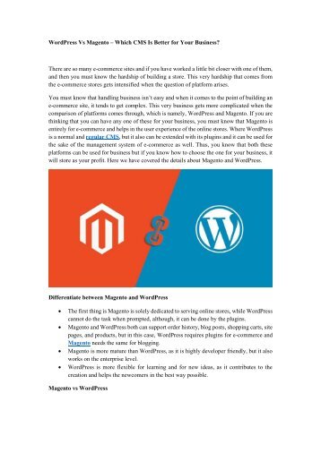 WordPress Vs Magento – Which CMS Is Better for Your Business