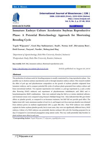 Immature Embryo Culture Accelerates Soybean Reproductive Phase: A Potential Biotechnology Approach for Shortening Breeding Cycle