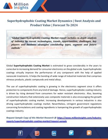Superhydrophobic Coating Market Dynamics  Swot Analysis and Product Value  Forecast To 2024