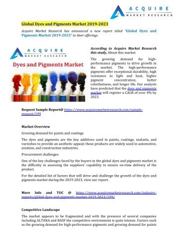 Dyes and Pigments  Market to Witness a Pronounce Growth During 2024: Acquire Market Research 