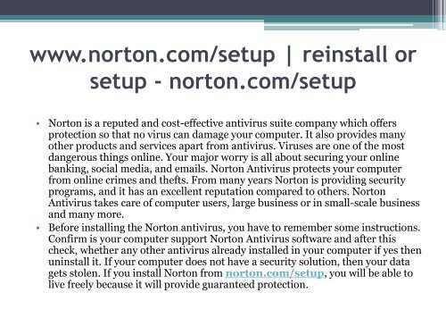 www.norton.com/setup | reinstall or setup - norton.com/setup