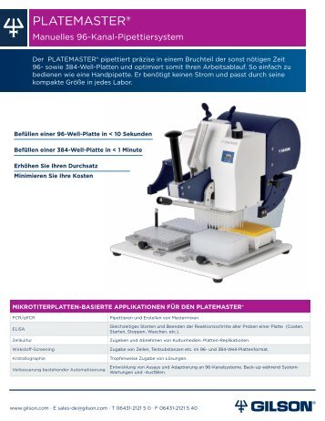 GILSON PLATEMASTER Produktflyer Pipettiersystem Aktion