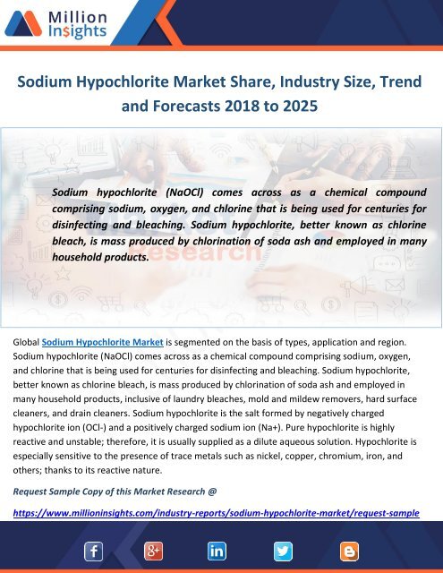 Sodium Hypochlorite Market Share, Industry Size, Trend and Forecasts 2018 to 2025