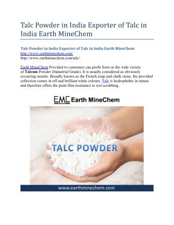 Talc Powder in India Exporter of Talc in India Earth MineChem