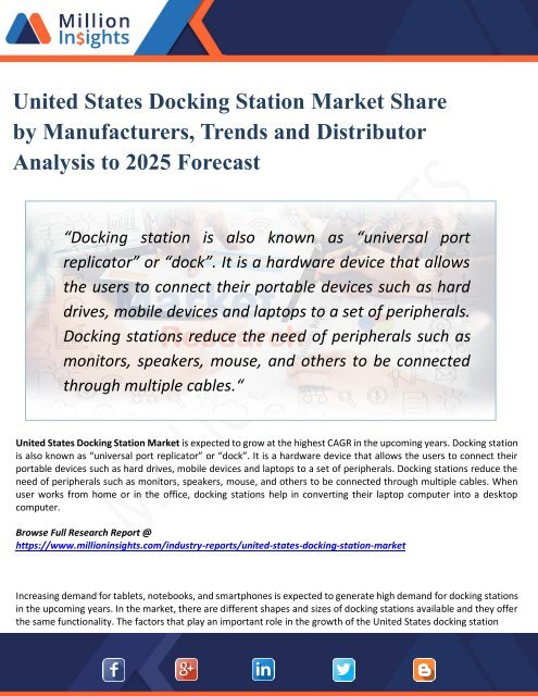 United States Docking Station Market Supplier, Competition by Manufacturers and Competitor Analysis to 2025 Forecast 