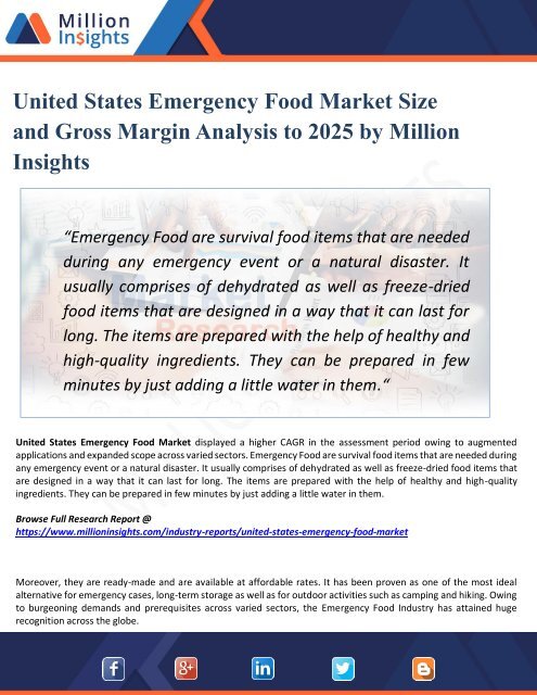 United States Emergency Food Market Manufacturers, Suppliers and Top Key Players Analysis and Forecast 2025