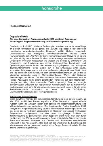 finden Sie die komplette Presseinformation. (PDF, 1 - Hansgrohe